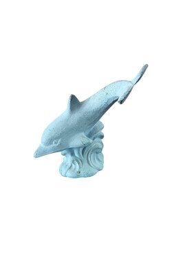 Lenox Cast Metal Dolphin Figurine with Blue Textured Wash Ocean Waves, 3.5"
